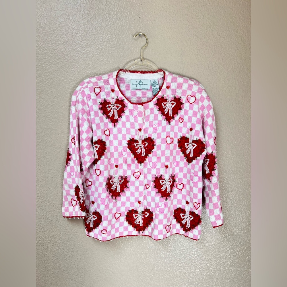 Design Options By Philip & Jane Gordon VTG Valentines Day Cardigan RARE Size S - Picture 2 of 15